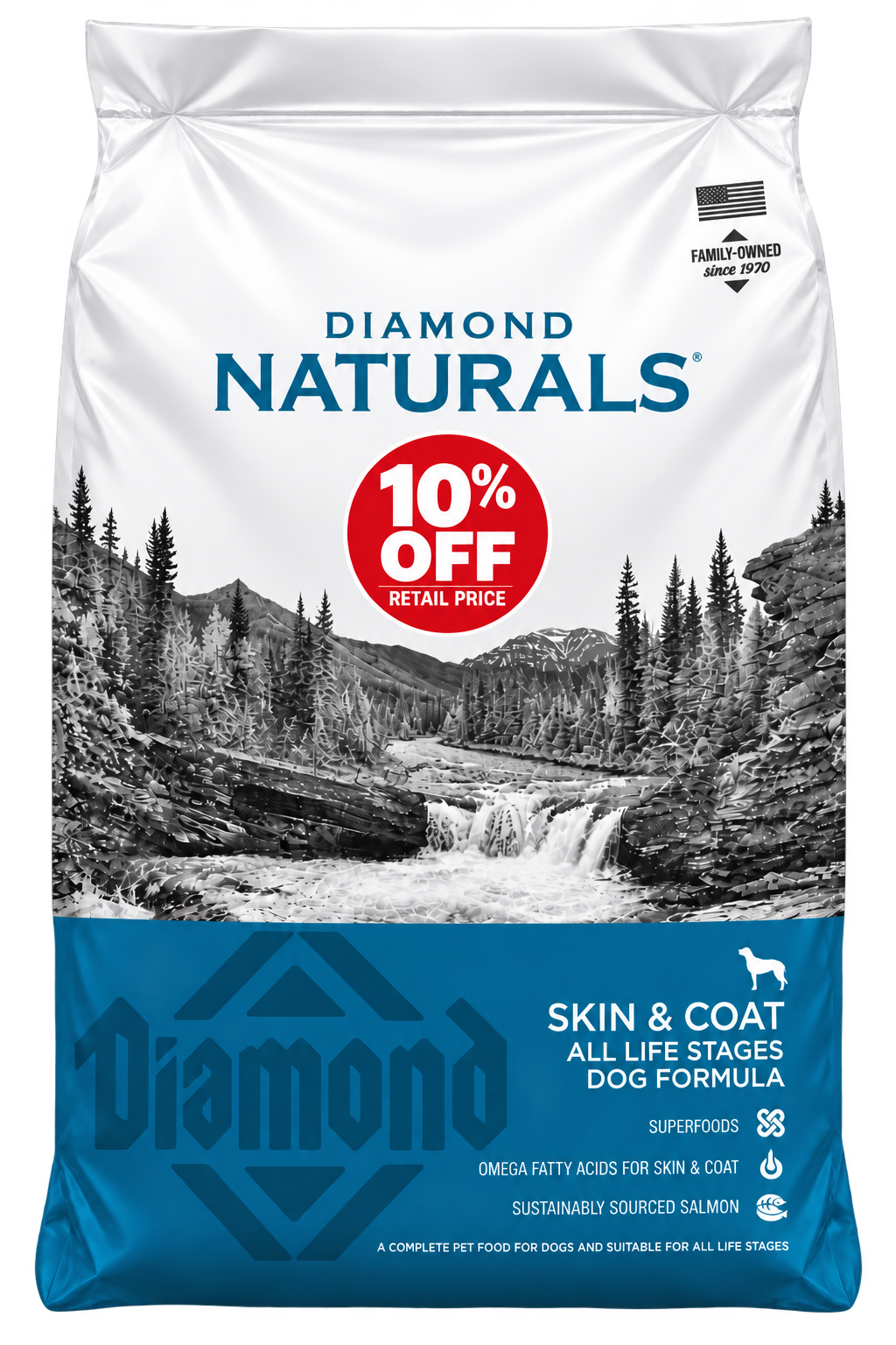 Diamond Naturals Dog Skin and Coat - All Life Stages Formula - Salmon and Potato - 7.5kg