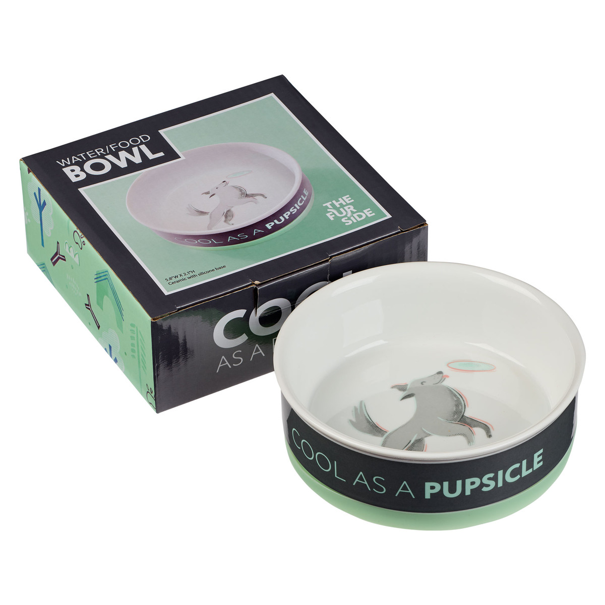 Furside - Cool As A Pupsicle - Gray Ceramic Dog Bowl (Medium)